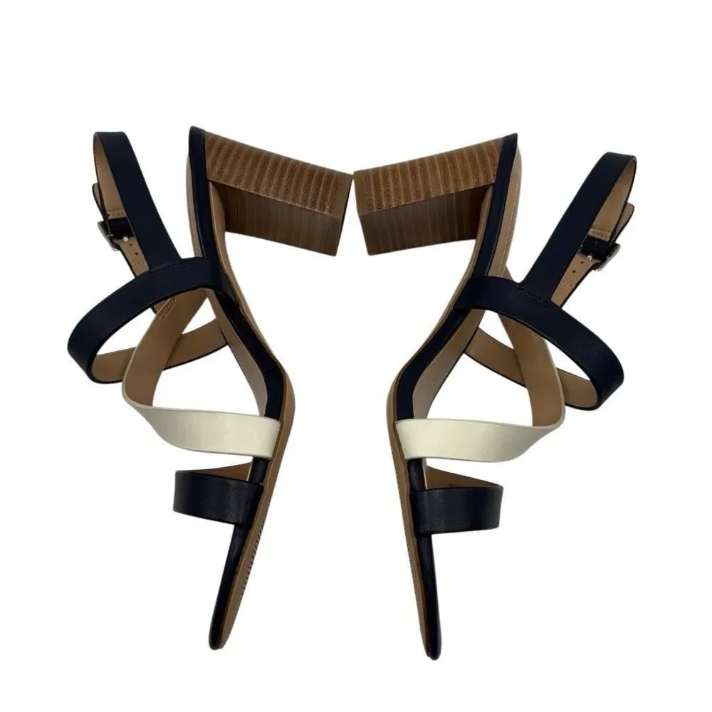Lauren Ralph Lauren Mackensie Heeled Sandals‎ Black/Cream Size 9B NEW NWOT